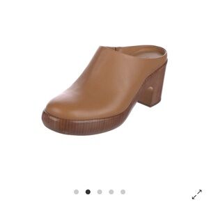 Women's Tan Leather Block Heel Mules